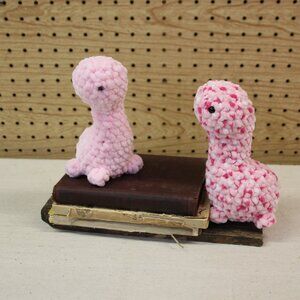 Dinosaur set of 2 Crocheted Pink Handmade Romance Gifts Quirky Love Valentine's